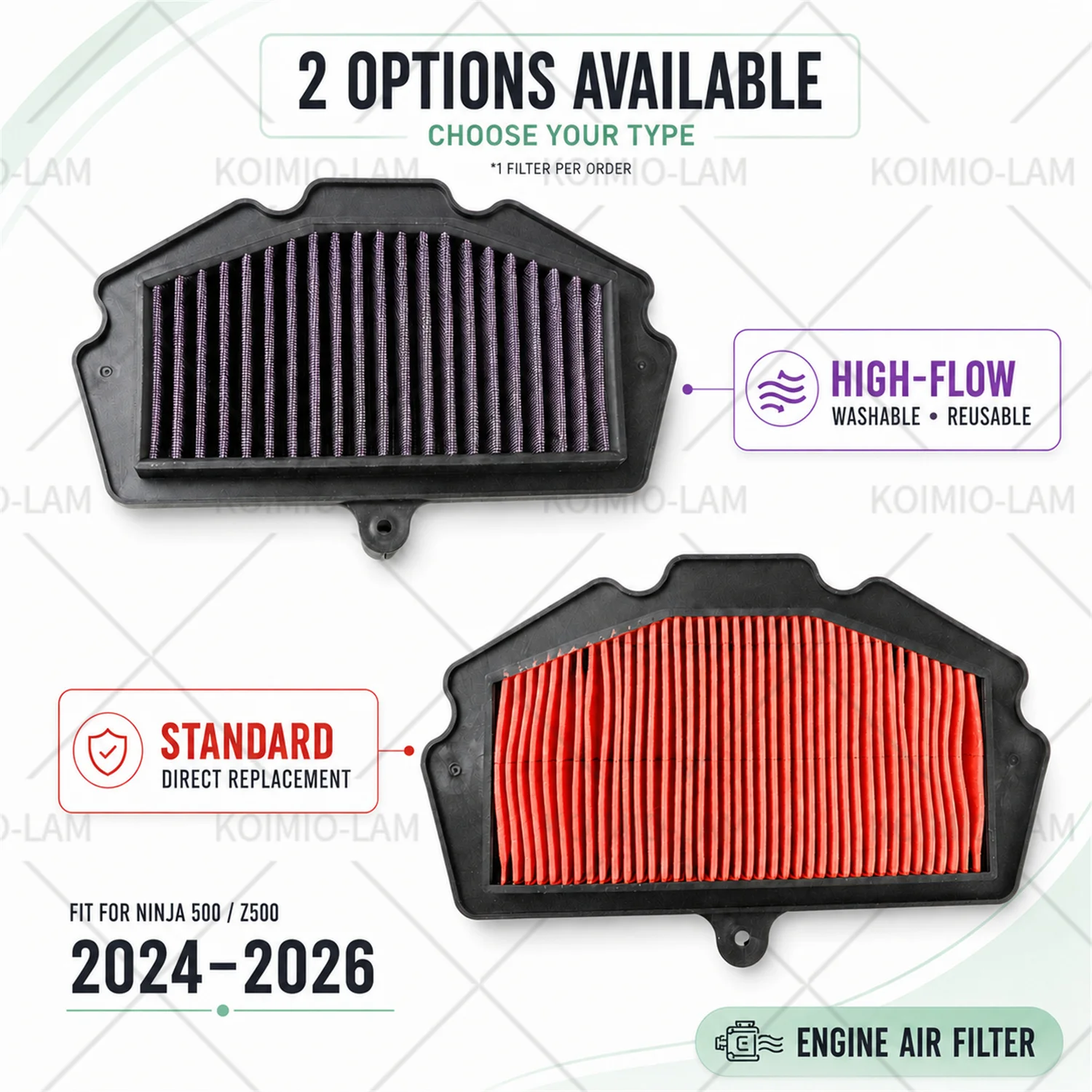 Passend für Kawasaki Ninja 500 Z500 KLE500 / SE 2024 2025 2026 Motorradzubehör Luftfilter Reiniger Ansaugung – Detail 1