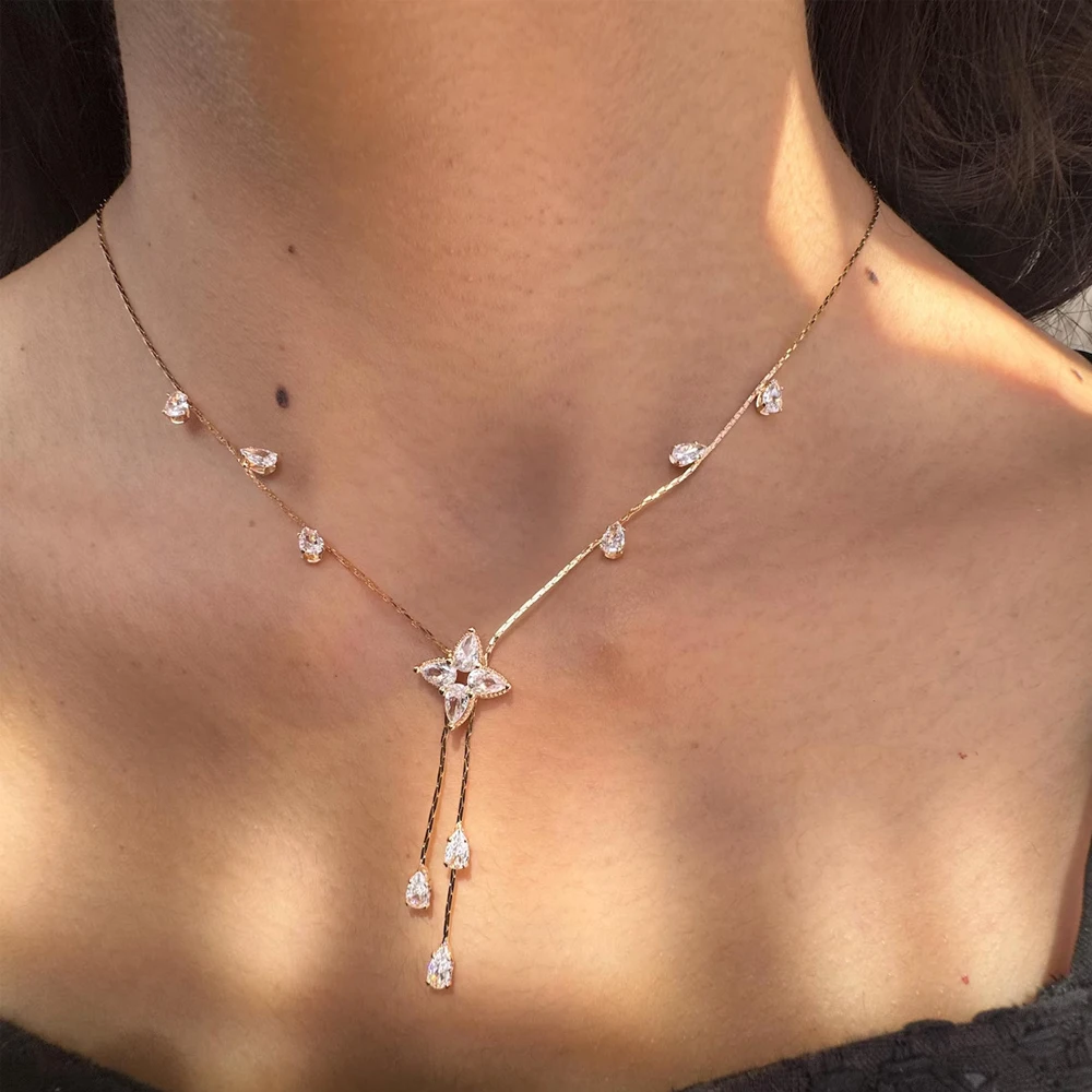 

Stonefans Minimalist Star Y-Shaped Pendant Necklace Party Jewelry Sparkly Zircon Tassels Choker for Woman Trendy Accessories