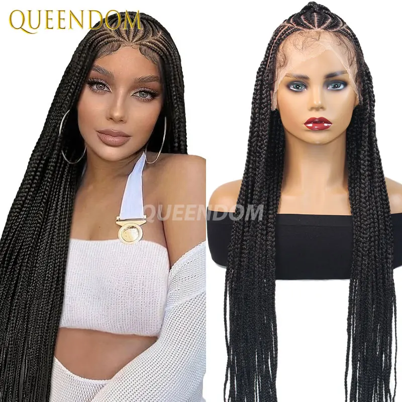 

36-дюймовый Cornrow Braided Wigs Box Braids Wig Синтетический полный парик шнурка для чернокожих женщин Смешанный парик фронта шнурка с плетением волос