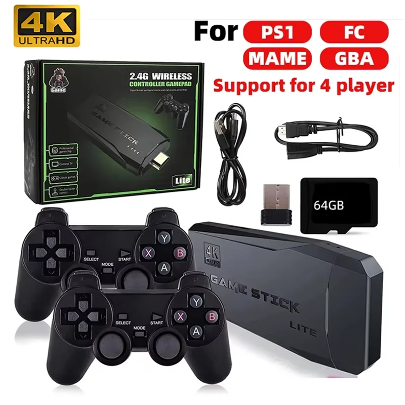 4K HD Video Game Console 2.4G Double Wireless Controller For PS1/FC/GBA Classic Retro TV Game Console 15000 Games