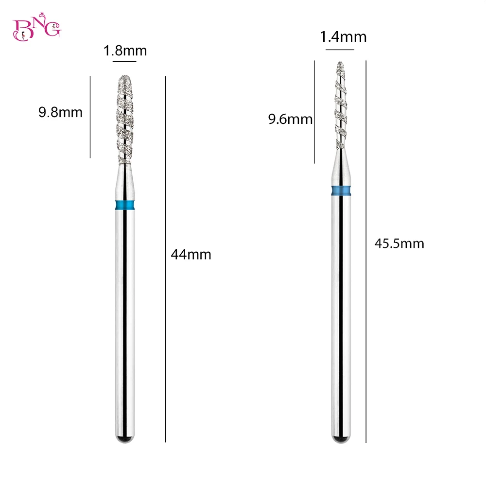 BNG 2pcs/lot Diamond Nail Drill Bits 3/32'' Russian Manicure Drill Bits Rotary Burr Cuticle Flame Tip Nail Accessories Tools