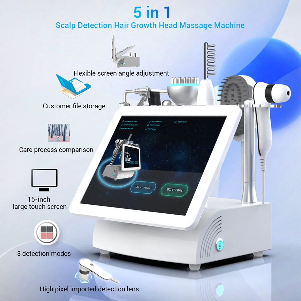 15 Inch 5 in 1 High Frequency Scalp Massage Device Hair Restoration Treatment Machine for Hair Salon Hair Loss Treatment
