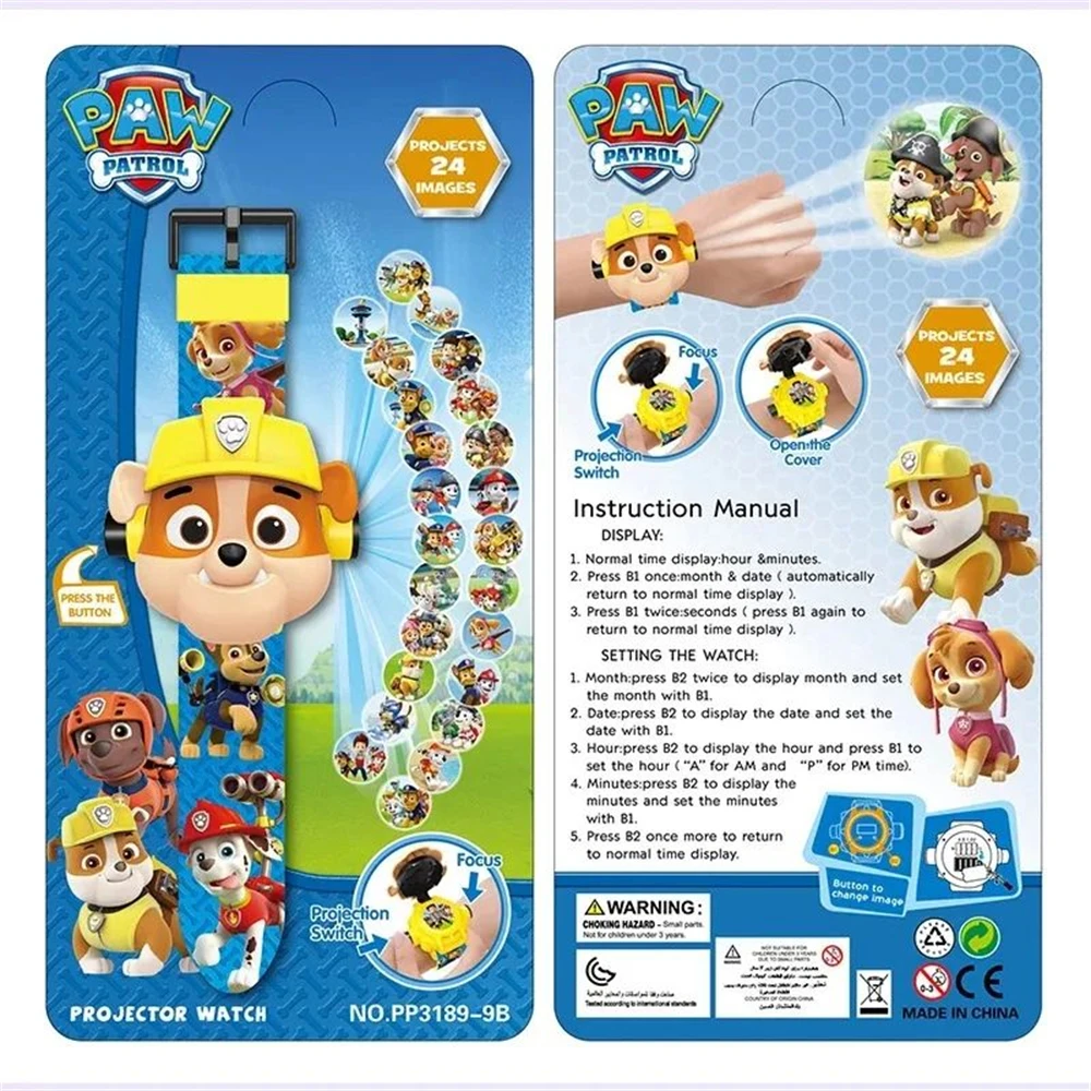 Paw Patrol Watch Cartoon 3D Projection Watch Chase Rubble Marshall Skye Anime Digital Watches Model Children Toy Wristband Watch