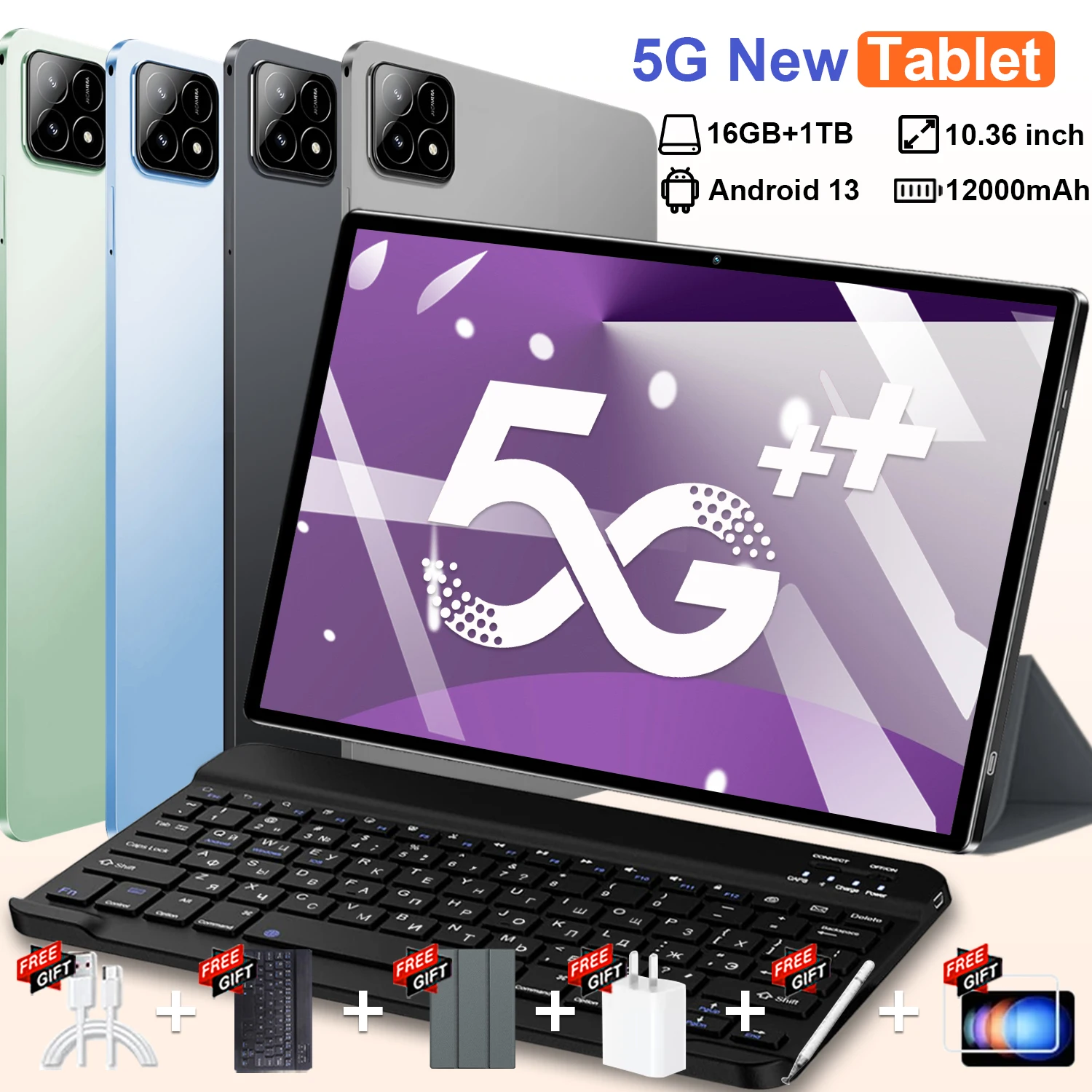 Tablet Android 2025 de 11 Pulgadas con Pantalla para Cuidado de la Vista, 18GB RAM, 256GB ROM, 8000mAh, Deca-core, 13MP+5MP, Android 14.0, 4G LTE, Llamadas de Voz