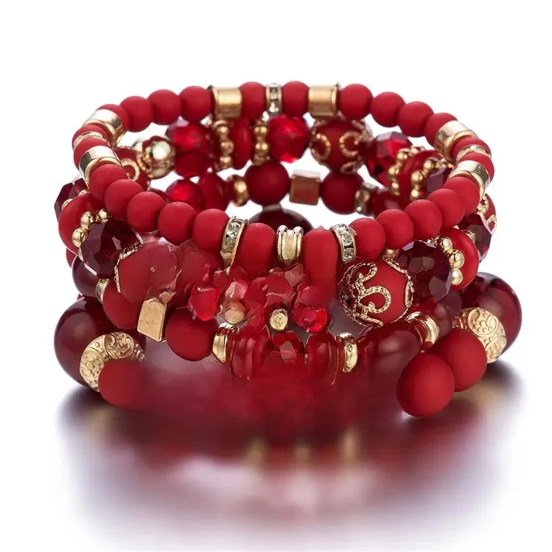 Ensemble de bracelets en perles acryliques bohèmes pour hommes et femmes, breloque coeur solide, bracelet élastique, rétro, cadeau de bijoux 03/Wear, 4 pièces