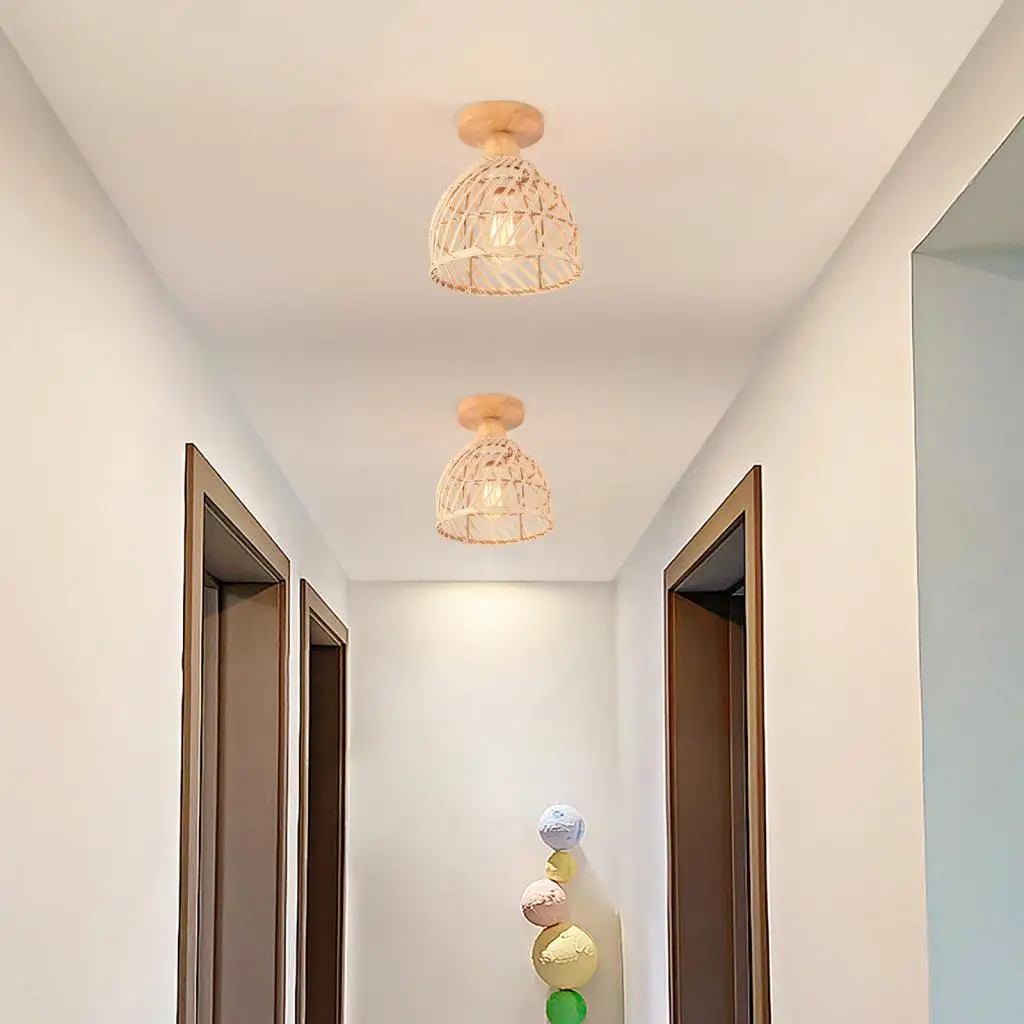 

Vintage Lantern LED Ceiling Lamp Industrial Loft Applies E27 Bamboo Weaving Lamp Applies Indoor Lighting