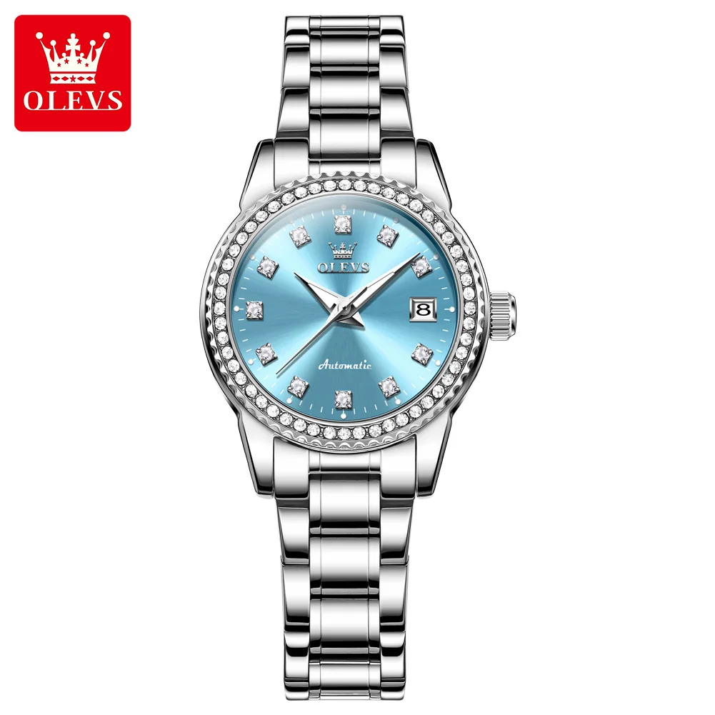 ساعة OLEVS 7003 للسيدات ميكانيكية أوتوماتيكية مقاومة للماء بحزام فولاذي ساعة يد فاخرة للنساء هدية عيد الميلاد #1