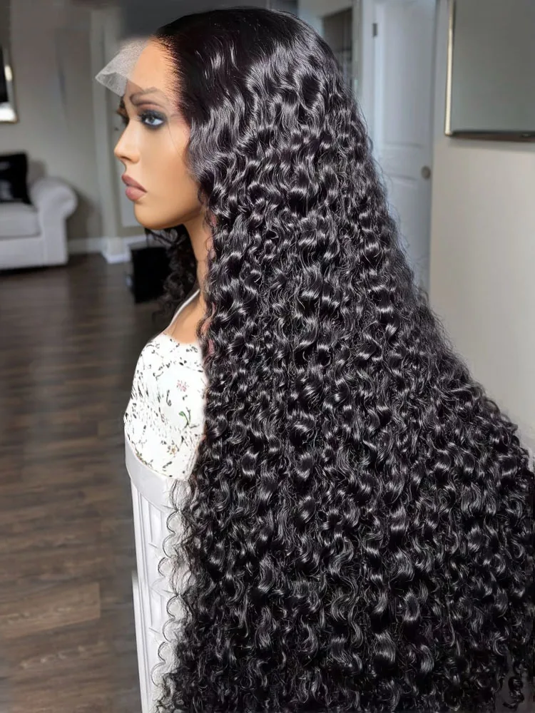 

Mossily 30 42 Inch Curly Wigs Human Hair HD Lace Deep Wave Frontal Wig 250 Density 13x6 Front Black Peruvian Raw Remy For Women
