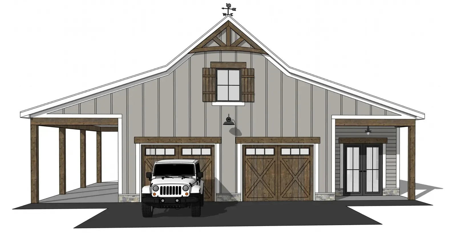 خطط مطبوعة لمرآب المزرعة الحديثة 2-Car | ورشة عمل وتصميم العلية | كتيب مخطط Aspen II (بدون مواد #6