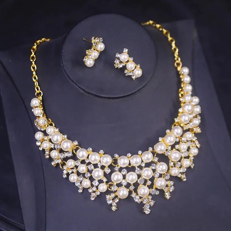 

Golden Luxe Royale – Pearl & Crystal Statement Necklace Set