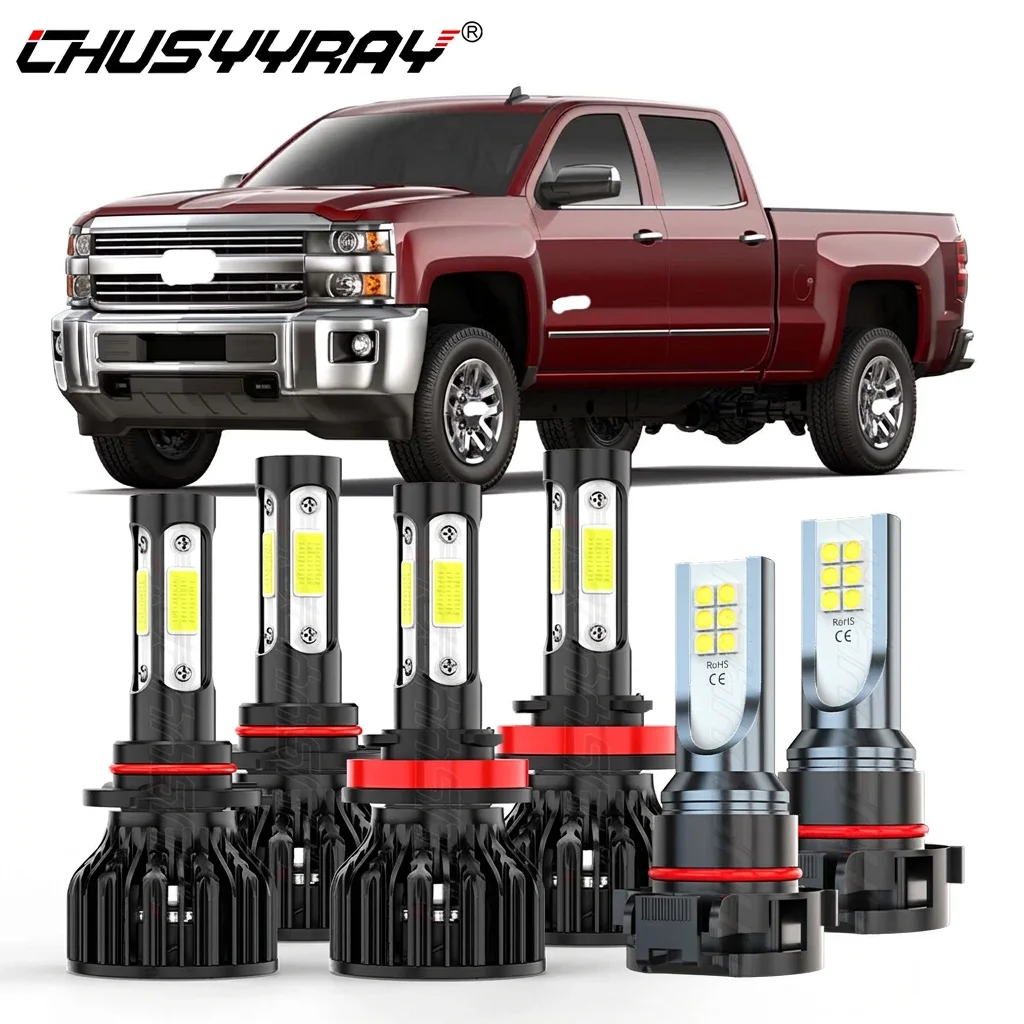 6pcs 9005 + H11 + 5202 6500K Combo LED Headlight + Fog Light Bulbs Kit For Chevy Silverado 1500 2500 2007-2015