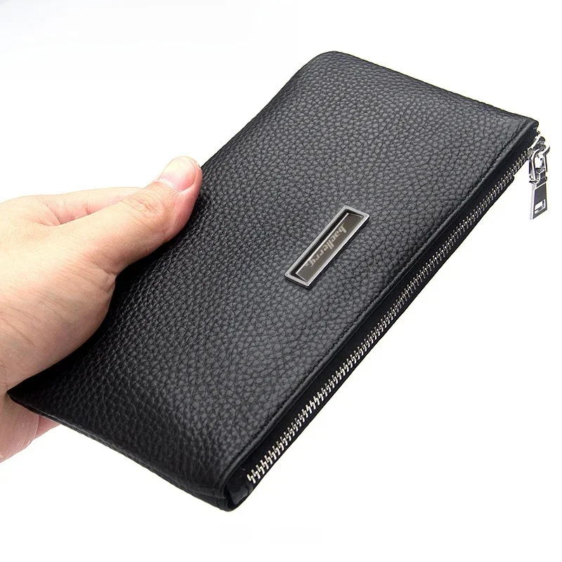 Oryginalna skóra bydlęca mężczyźni wzór z Lichee Slim miękki długi portfel z zamkiem błyskawicznym męska portmonetka pieniądze kieszeń Pochette Clutch Bag posiadacz karty — zdjęcie 2