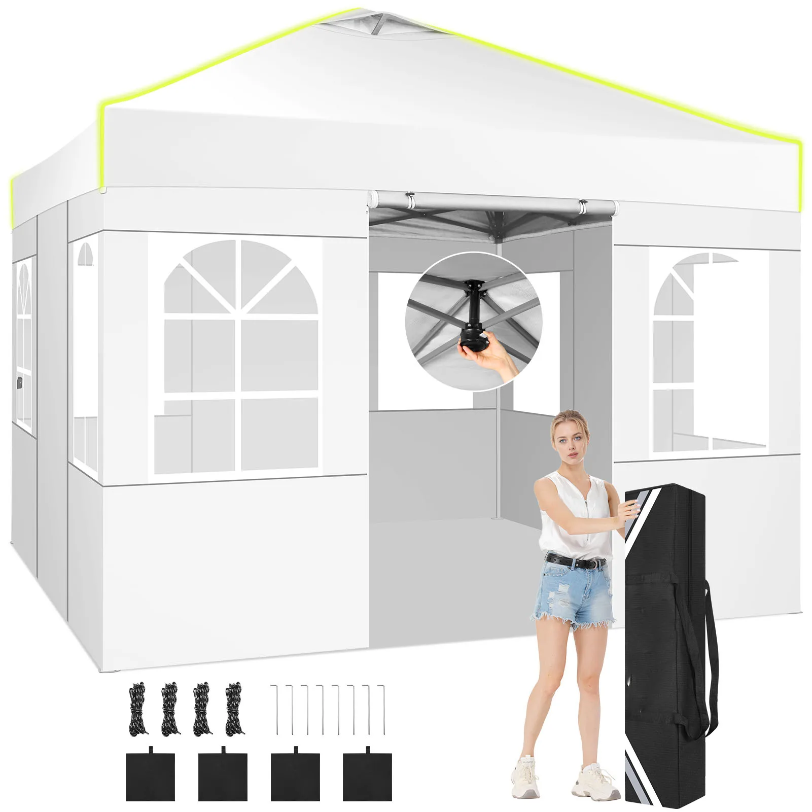 10x10 Pop up Canopy Tent with Sidewalls,One Person Setup Waterproof,3 Adjustable Height,Outdoor Commercial Gazebo with Air Vent