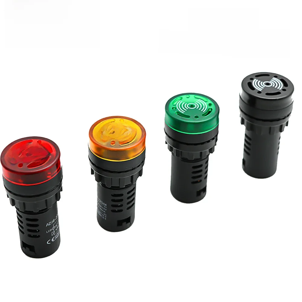 LED Active Buzzer Beep Alarm Indicator, Red Flash Signal Light, Verde e Amarelo, AD16-22SM Diâmetro
