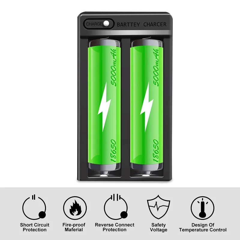 2 Slot Battery Charger Fasting Wall Pulg with 18650 Ni-MH Llithium Lion Rechargeable Battery