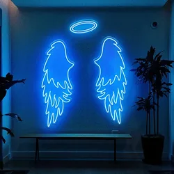 Angel Wings and Halo Custom Neon Sign, Angel Wings Neon Sign, Wings Custom Wedding Decor, Party Decor, Event Decor
