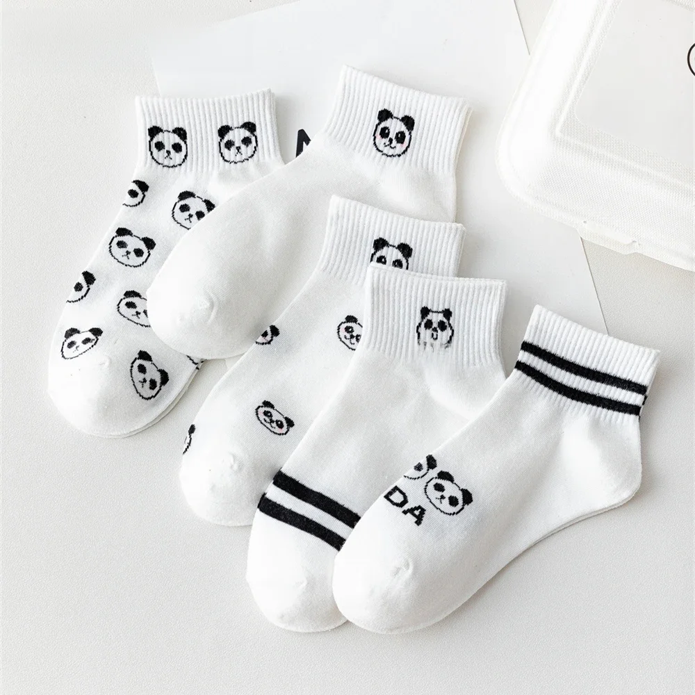 Mädchen Niedlichen Panda Gesicht Lustige Kurze Ankle Socken Weiß Casual Sommer Frühling Zwei