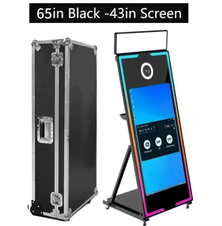 Magic Mirror Photo Booth (EU Spot Shipping) – Draagbare selfie-spiegel fotohokje met touchscreen en RGB-verlichtingsframe, geschikt voor commerciële verhuur op bruiloften, verjaardagsfeestjes en