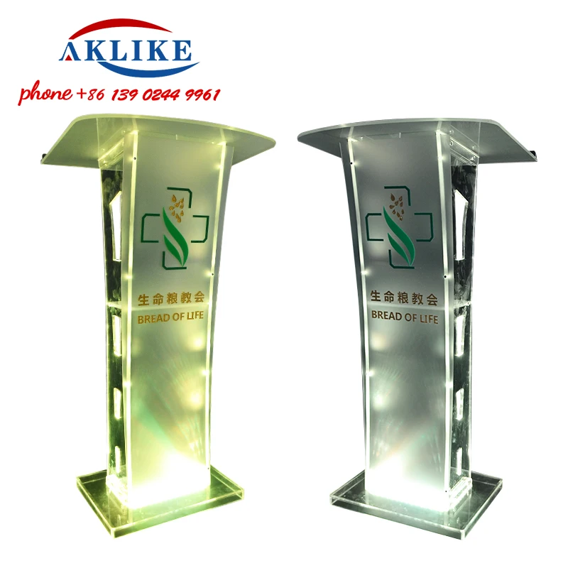 Luminous Podium Cheap Lectern Free Shipping Pulpit Custom Logo Speech Table Acrylic Podium Company Reception Platform Clear Desk