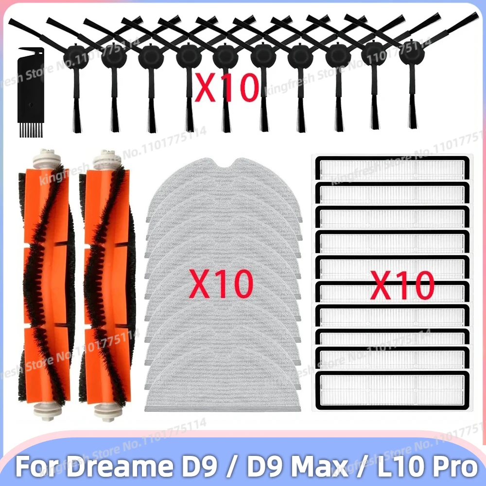 Fit For Dreame D9 / D9 Max / L10 Pro / Trouver LDS Finder Vacuum Parts Roller Side Brush Hepa Filter Mop Cloth Dusbin Water Tank