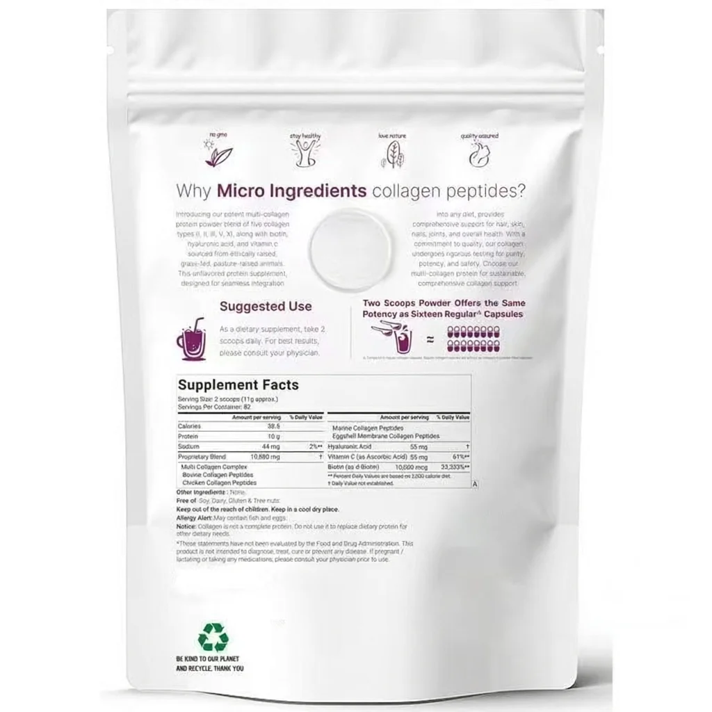 2 Lbs Micro-ingredient Multi-Collagen Peptide Powder Hydrolyzed Types I II III V X with Biotin Hyaluronic Acid & Vitamin C Odorless Collagen for Men & Women Easy Dissolve