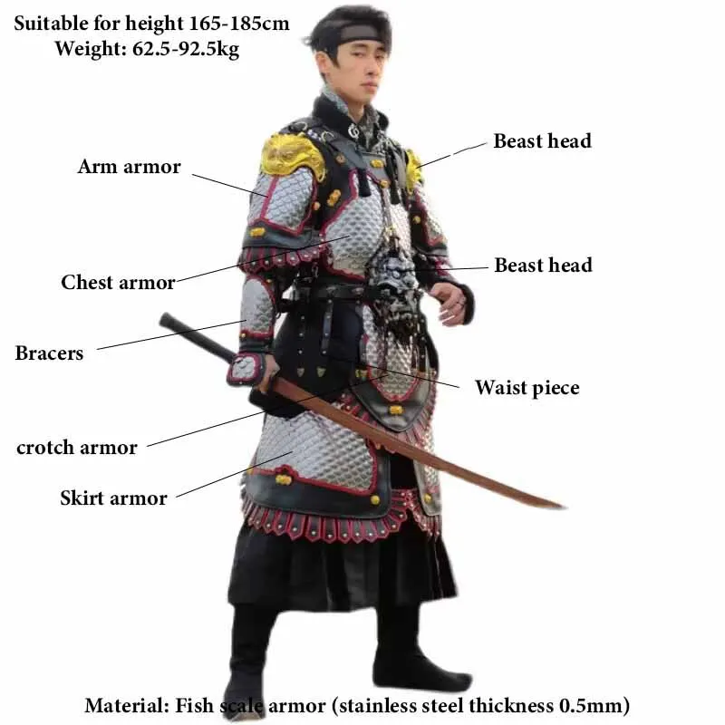 Ancient Chinese Generals Soldier Armor Men Women Slim Split Costume Armour Fish Scales Hanfu Cosplay Accessories Fish Scale