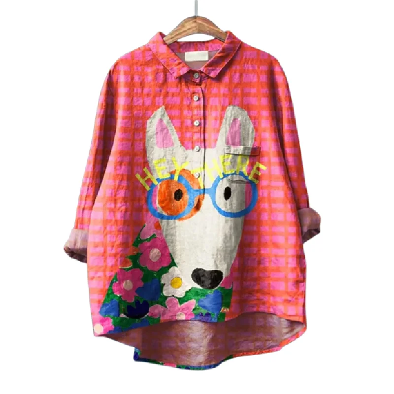 

2025 Women Fashion Casual Floral Print Button Round Neck Shirt Top Colorful Holiday Beach Blouse Fall Loose Retro Style Tops