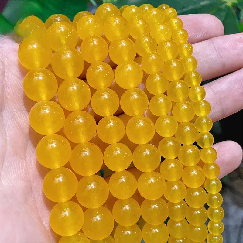 Naturalny żółty chalcedon Jades okrągłe luźne koraliki do tworzenia biżuterii DIY bransoletka akcesoria naszyjnikowe 15 "Cal 4/6/8/10/12/14mm — zdjęcie 2