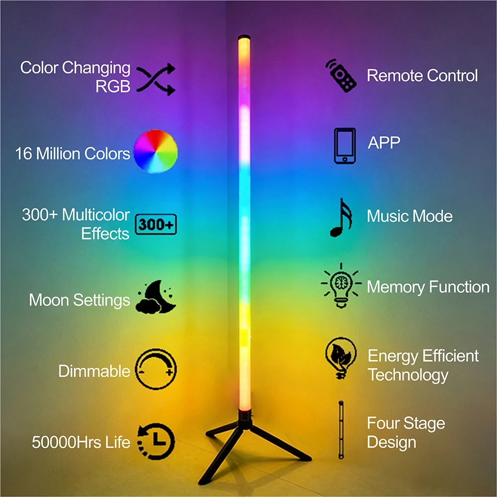 USB 5V 2812 RGB LED Atmosphärenbeleuchtung, dimmbare Stehlampe mit Smart-App-Steuerung, für Schlafzimmer, Innenbereich, USB-Eckstehleuchte