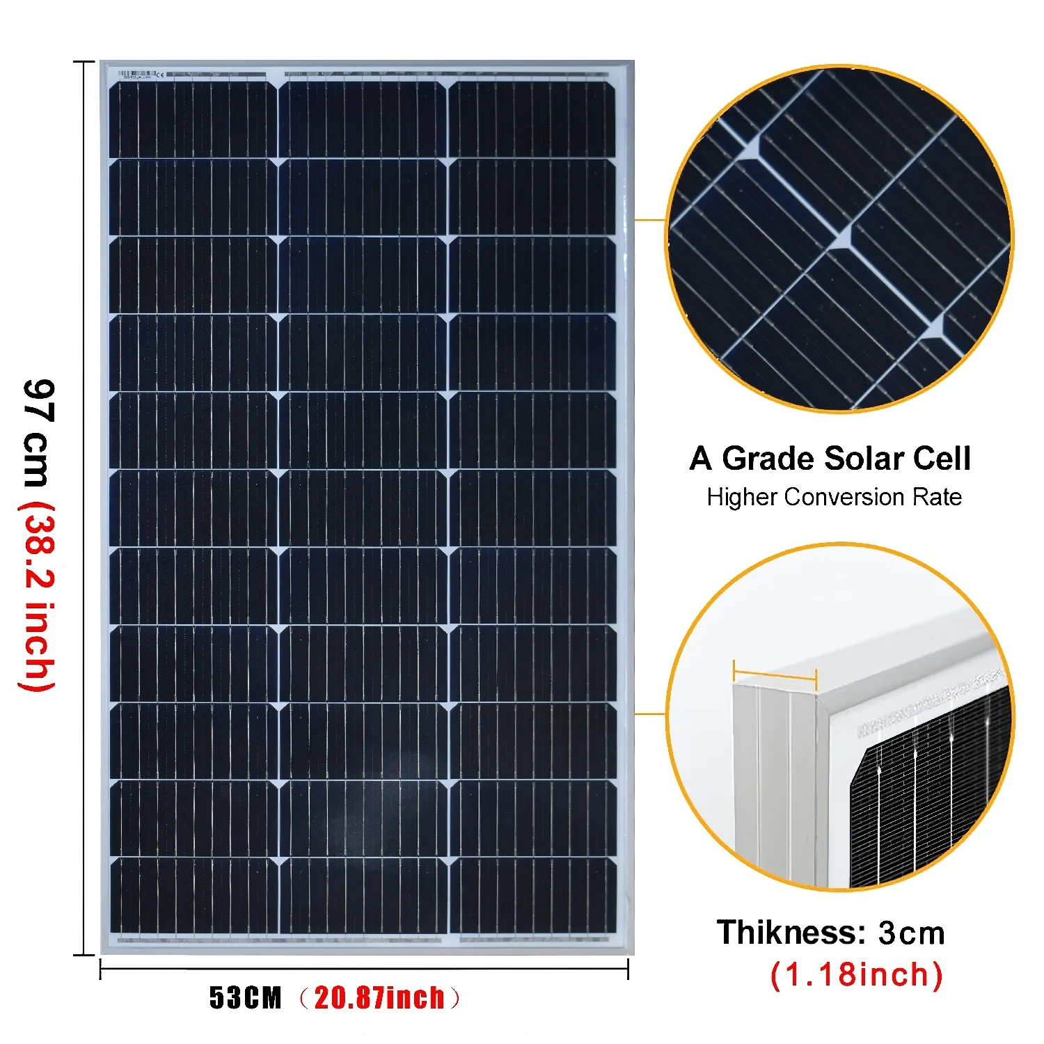 200 W (2 Stück 100 W), Solarmodul aus gehärtetem Glas, 18 V Photovoltaik-Solarmodul, wasserdicht, langlebig für Batterien, im Freien, Wohnmobil, Boot, Camping – Detail 3