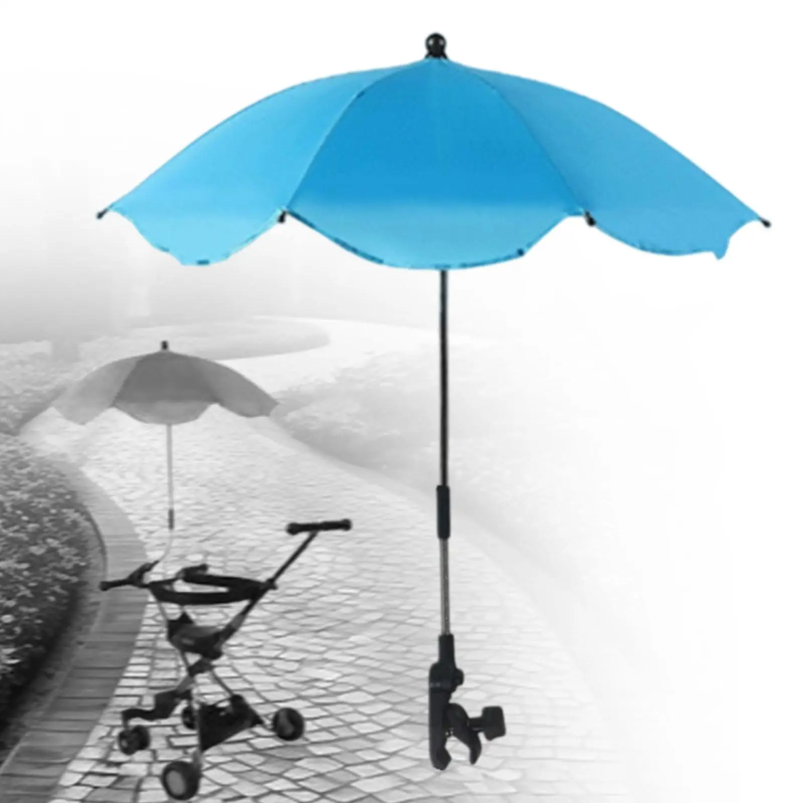 Beach Chair Parasols Stroller Umbrella, Adjustable Child Stroller Umbrella Clamp 360° Tear Resistant for Travel Patio Outdoor