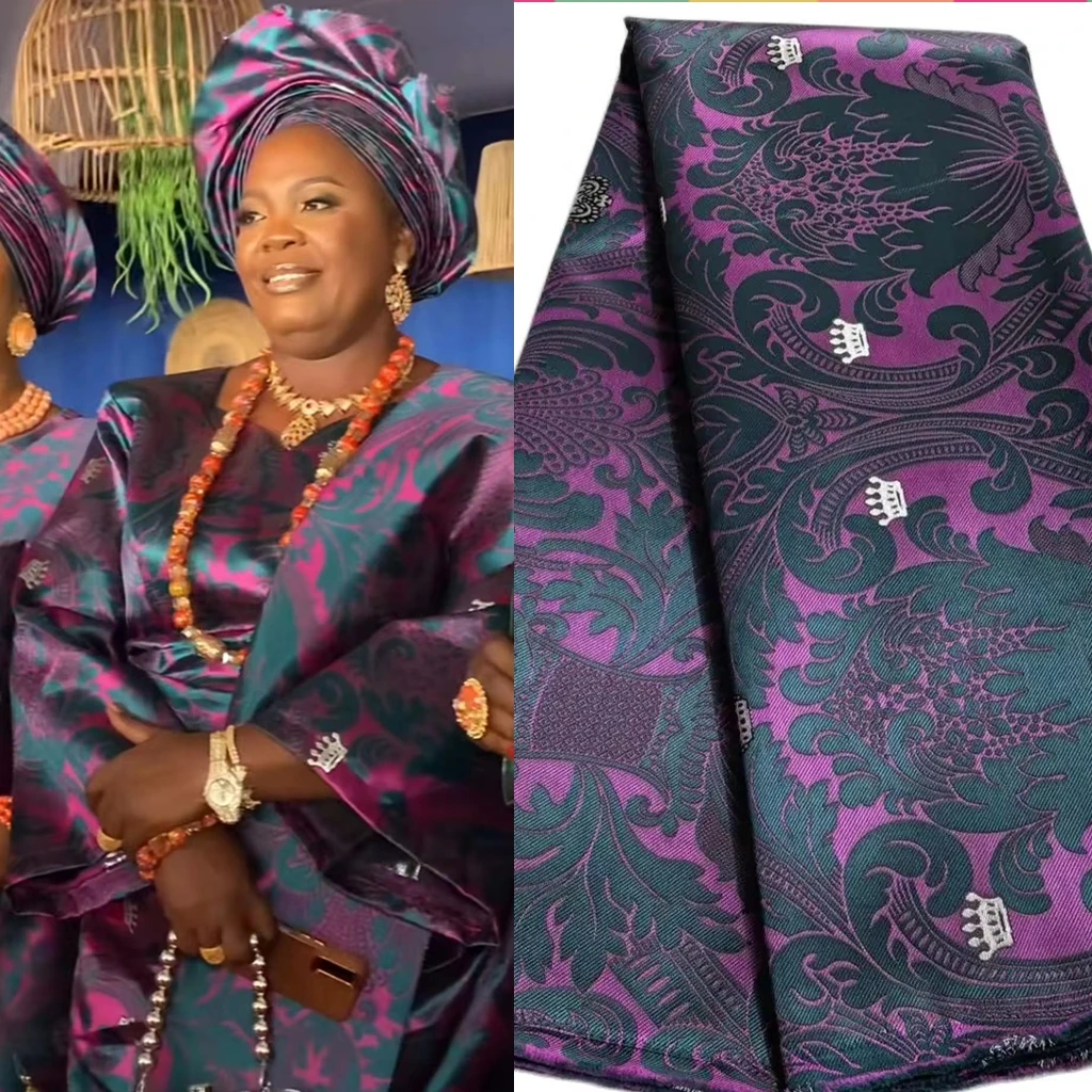 Tela de encaje Damasco grueso africano, 2,5 yardas o 5 yardas, telas con brocado Jacquard 2025, costura artesanal para mujeres nigerianas, tocado, vestido Aso obi