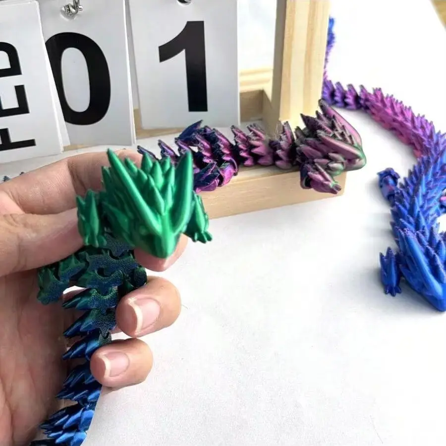 تمثال تنين مطبوع ثلاثي الأبعاد بمفاصل مرنة وألوان نابضة بالحياة وملمس رائع للمنزل والمكتب والحديقة وديكور حمام السباحة - هولي مثالي