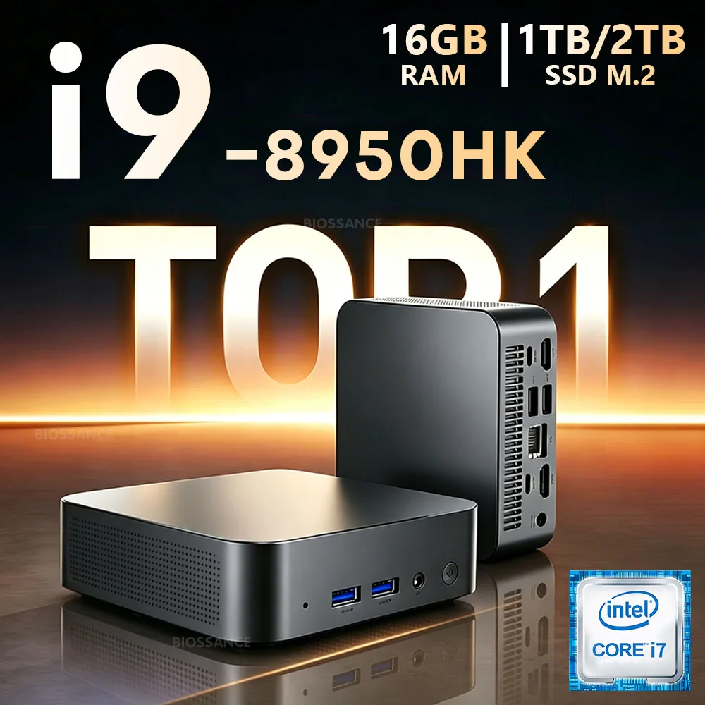 Ordinateur de bureau 2026 Windows 11 Intel Core i9 8950HK i3-6100, mini-ordinateur de poche 16 Go DDR4 1 To 2 To SSD, WiFi6, 4K, pour Jeu/Bureau/Maison