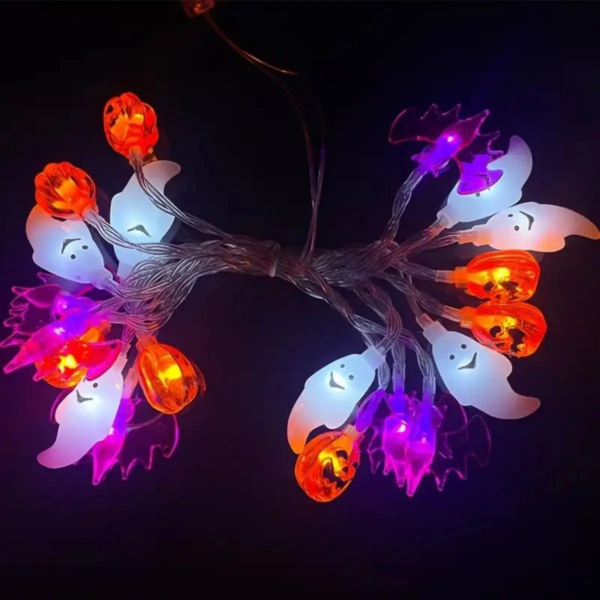 1pc Halloween String Lights, Battery Operated, 3D Pumpkin Bat Ghost Lights, Halloween Decoration(Battery Not Included)