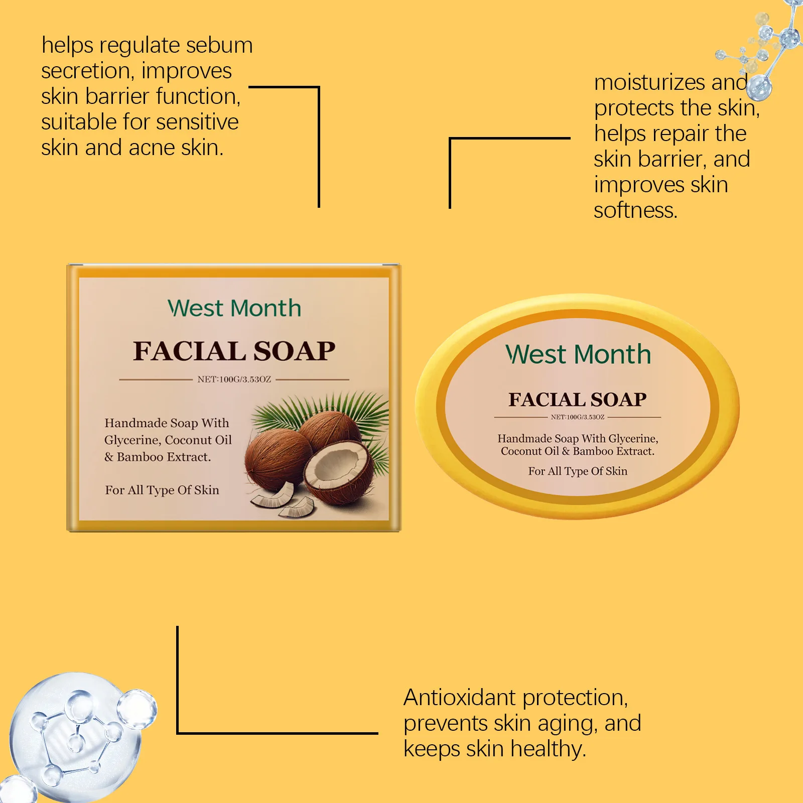 غرب شهر 100 جرام صابون تنظيف الوجه ترطيب تغذي المسام النظيفة تقشير تليين البشرة السيطرة على النفط صابون غسول الوجه اليدوية #2