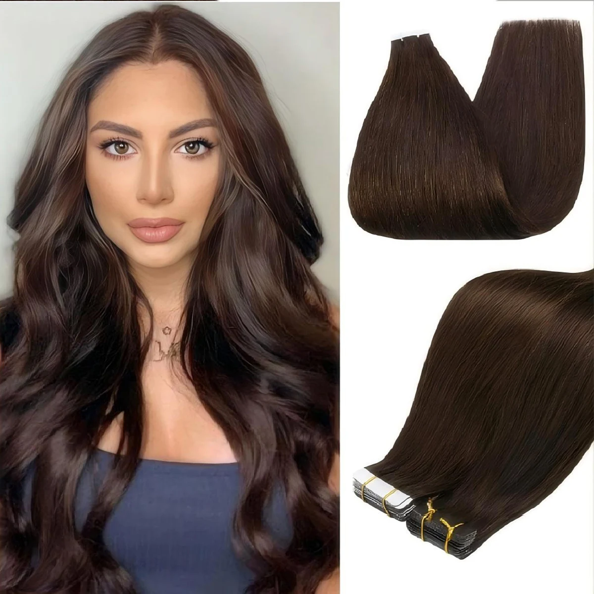

Tape in Hair Extensions Human Hair Invisible Tape in Extensions Dark Brown Hair Extensions Tape in Real Human Hair #2 20pcs 50g