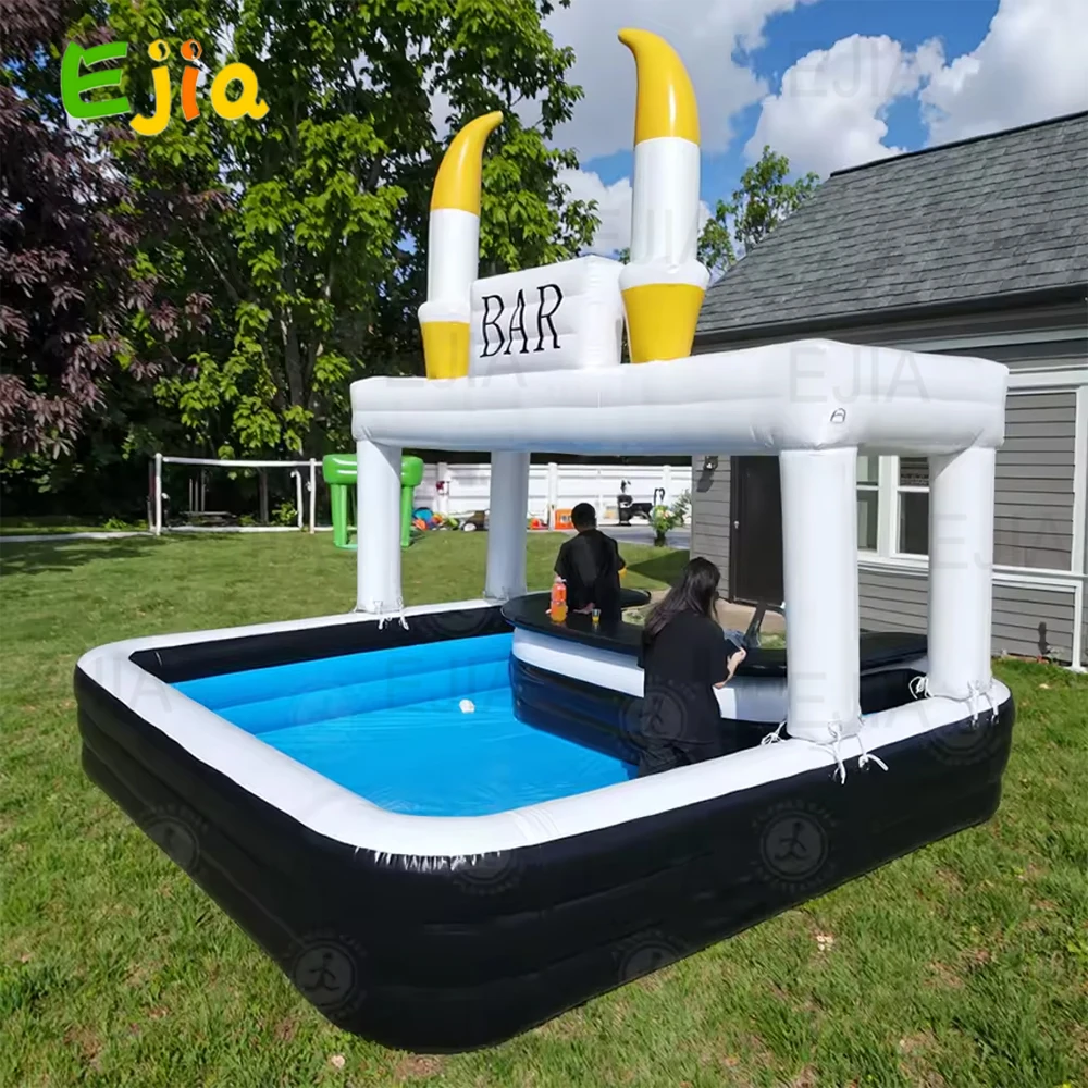 Family Party Backyard Inflatable Pool Bar Water Floating Bar Tent House Combo Swimming Pool Blow up Water Pool Bars For Outdoor