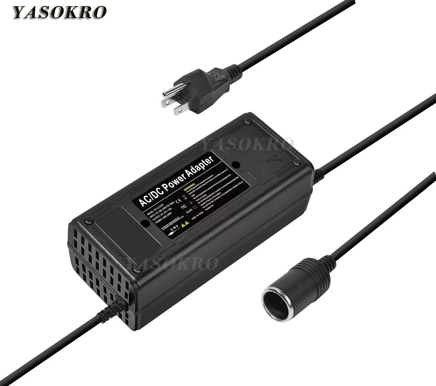 AC 110v/220v to DC 12V Converter 20A 240W Car Cigarette Lighter Socket AC/DC Car Power Adapter with cooling fan for Inflator