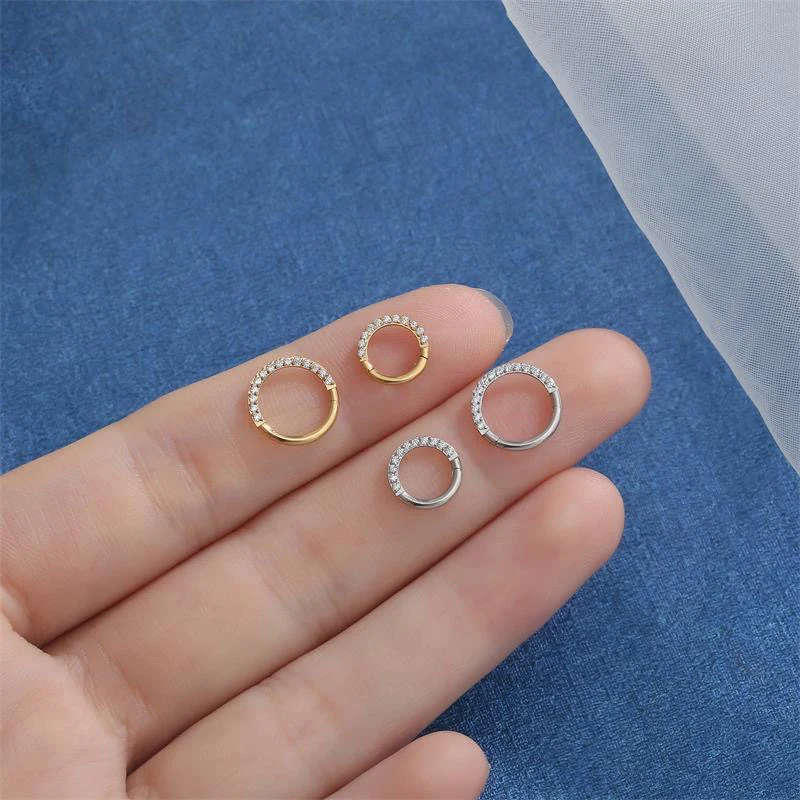 1/10 Stück F136 Titan 16G/18G CZ Großhandel Seitenstecker Halbkreis Kubikzirkonia 6/8/10/12mm Hoops Nasen-Clicker Conch Piercing – Detail 10