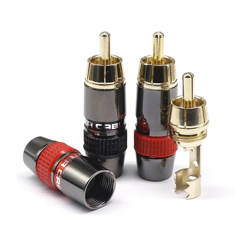 Prise mâle RCA monstre en cuivre plaqué or, 2 pièces/1 paires, prise à souder Lotus, prise d'extension audio et vidéo, câblage RCA mâle