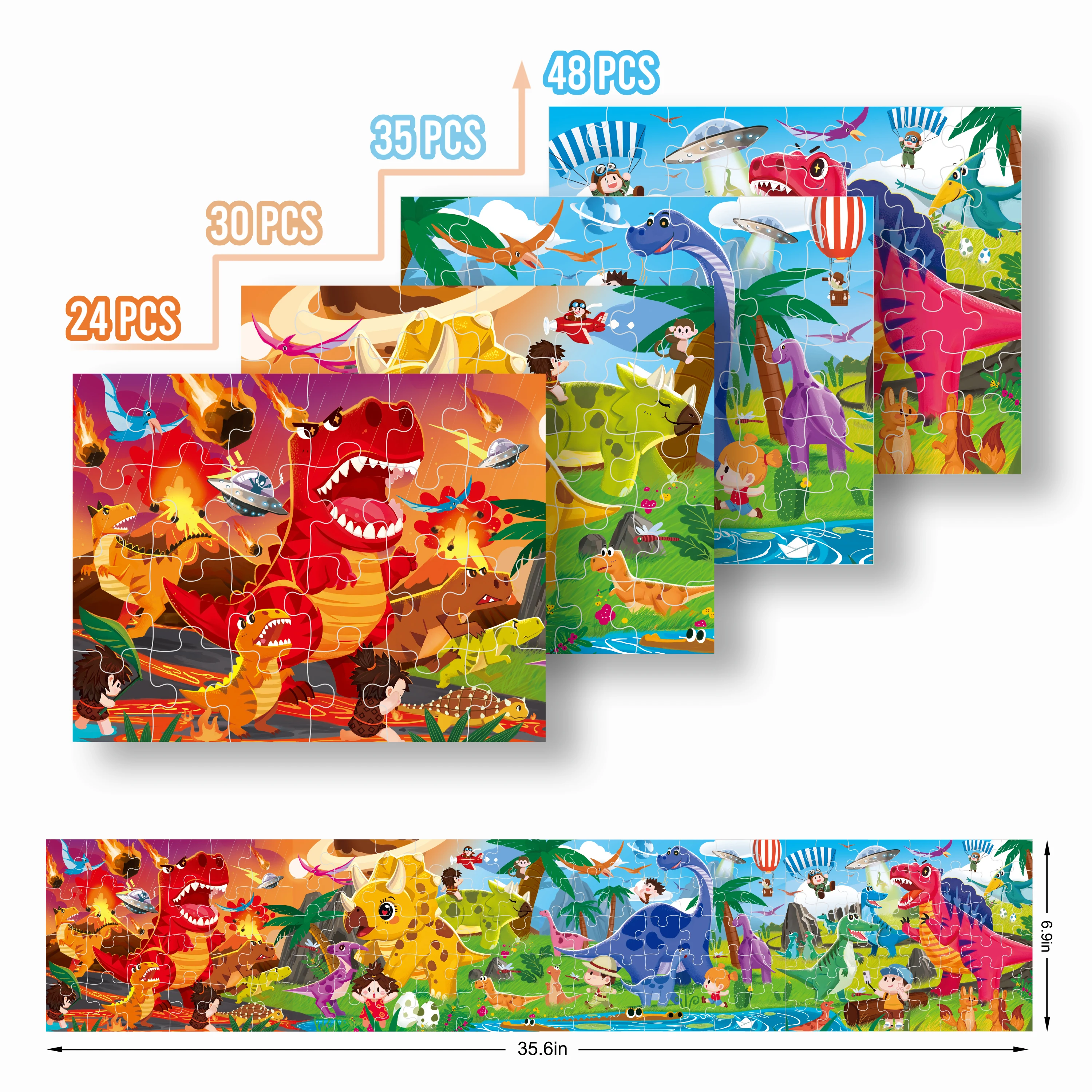 24/30/35/48PCS/Set Dinosaur Series Mini Cartoon Puzzle Educational Toy Gift for Adults and Children Family Interactive Jigsaw