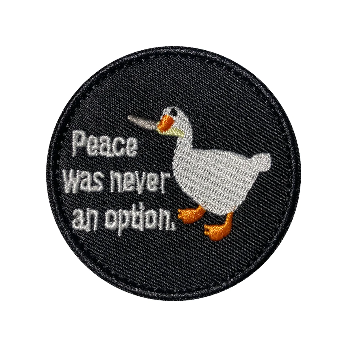 Duck Bite Knife Series Embroidered Patch: 'Peace Was Never an Option' Badge for Clothes, Backpacks & Accessories