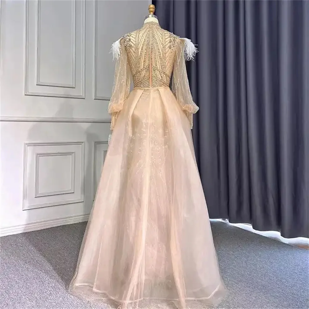 Robe de soirée perlée argentée à manches longues pour femmes musulmanes, robe de sirène pour occasions formelles, tenue d'anniversaire, robes de soirée de luxe