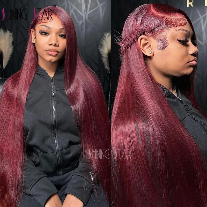 

99J Red 13X4 Lace Front Human Hair Wigs Colored Straight Burgundy Hd Transparent Lace Frontal Wigs For Black Women Pre Plucked