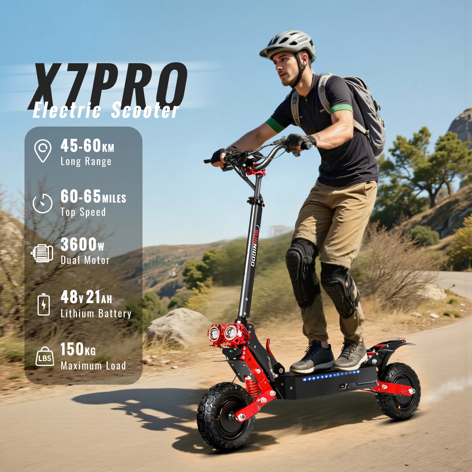 SUNNIGOO X7 E-Scooter 3600W Peak Power 48V21Ah Battery NFC Large Screen Display Electric Scooter 11 inch Tire Scooters Electric