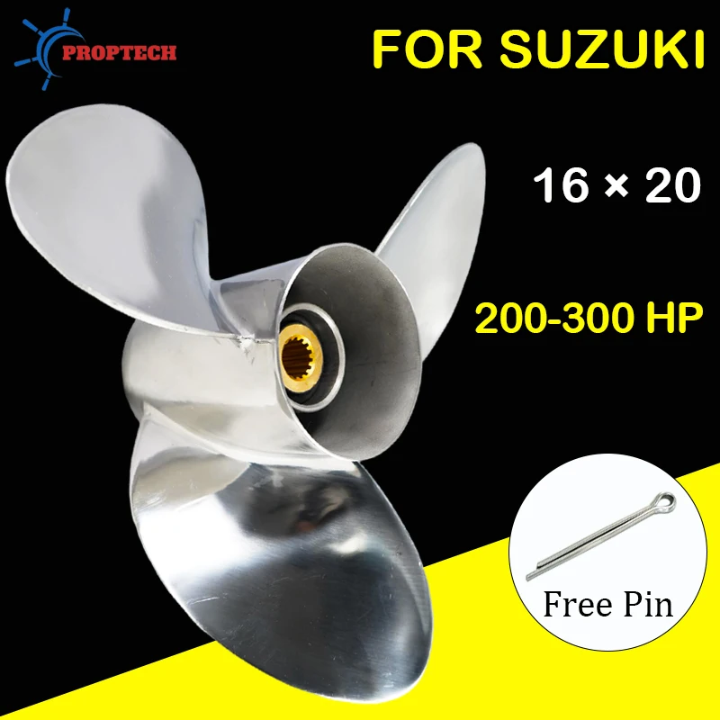 

Гребной винт из нержавеющей стали для лодок, подходит для двигателей Suzuki 200-300 л.с., 16x20, 3 лопасти, 15 шлицов