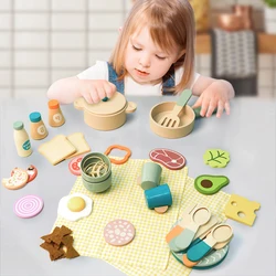 Wooden Toys Play Food Sets for Kids Kitchen Montessori Play Plates and Dishes Play Kitchen Accessories for Boys Girls Gifts