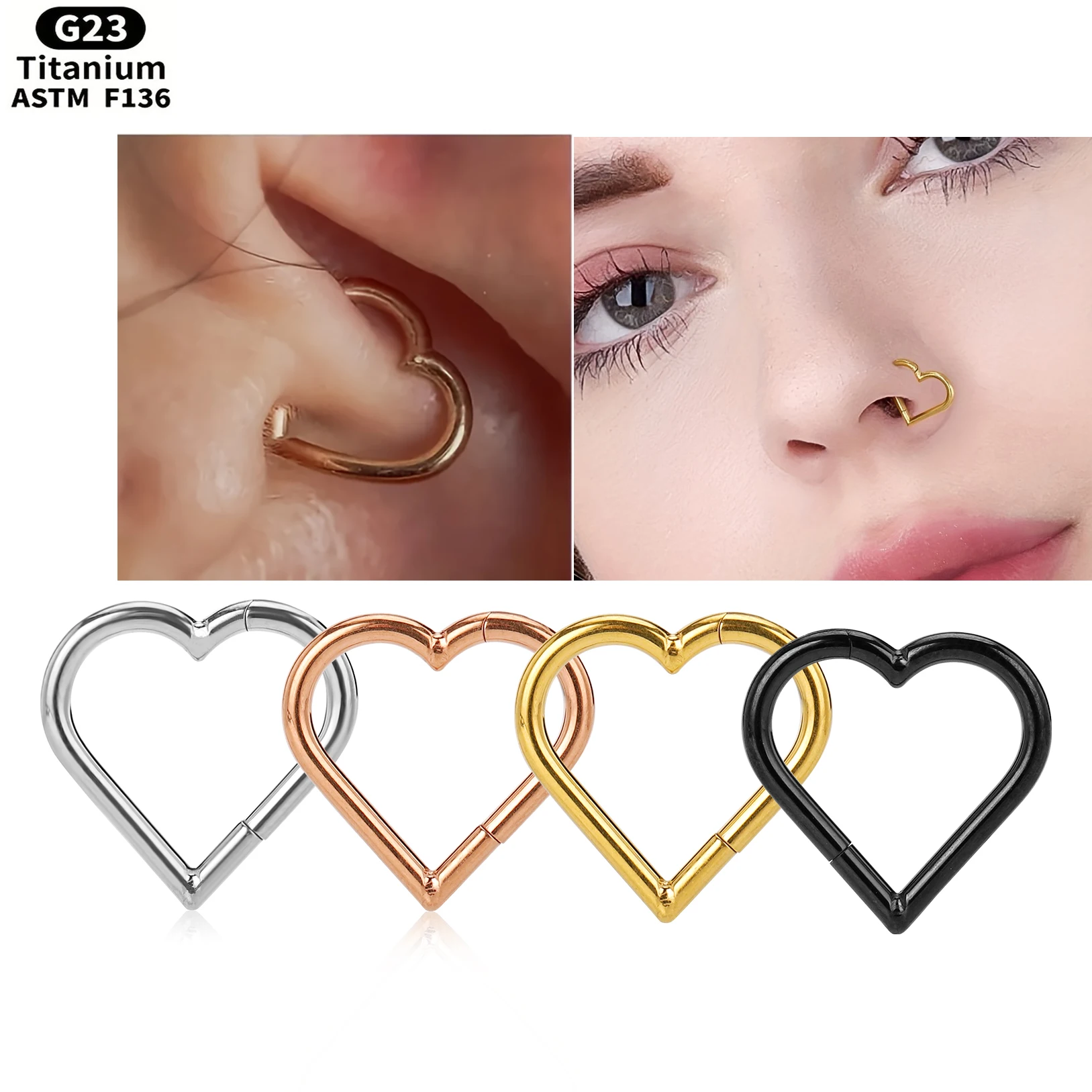 

1PCS G23 Titanium Heart Shaped Daith Hoop Piercing Conch Hoop Ring Cartilage Clicker Ear Tragus Segment Body Jewelry 16G