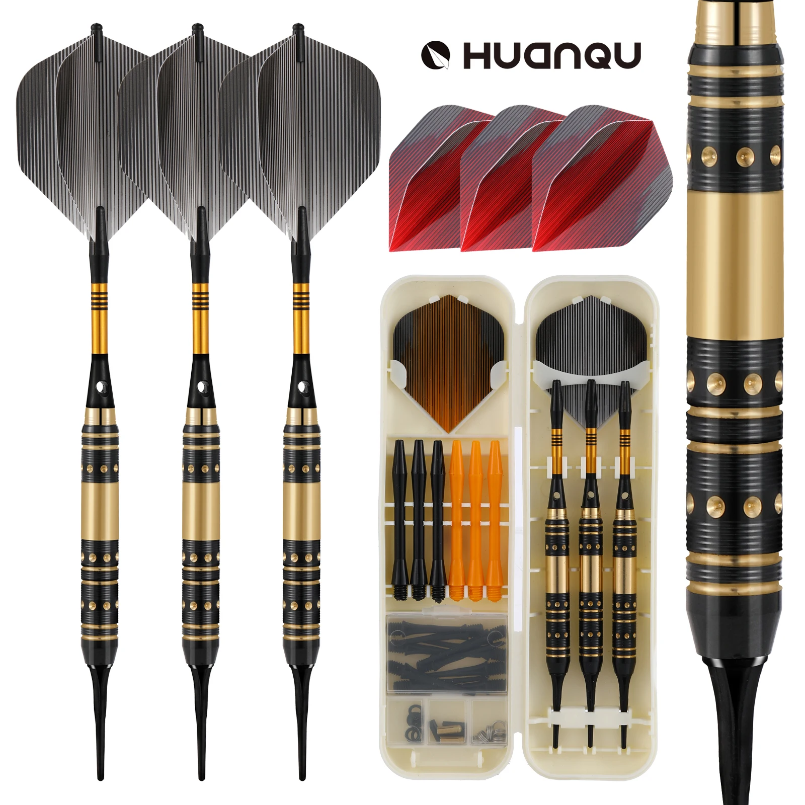 

Huanqu Professional 18 г латунных дротиков с мягким наконечником и аксессуарами — высококачественные дротики из трех упаковок для взрослых и начинающих — подходят для тренировок, соревнований, дома и вечеринок.